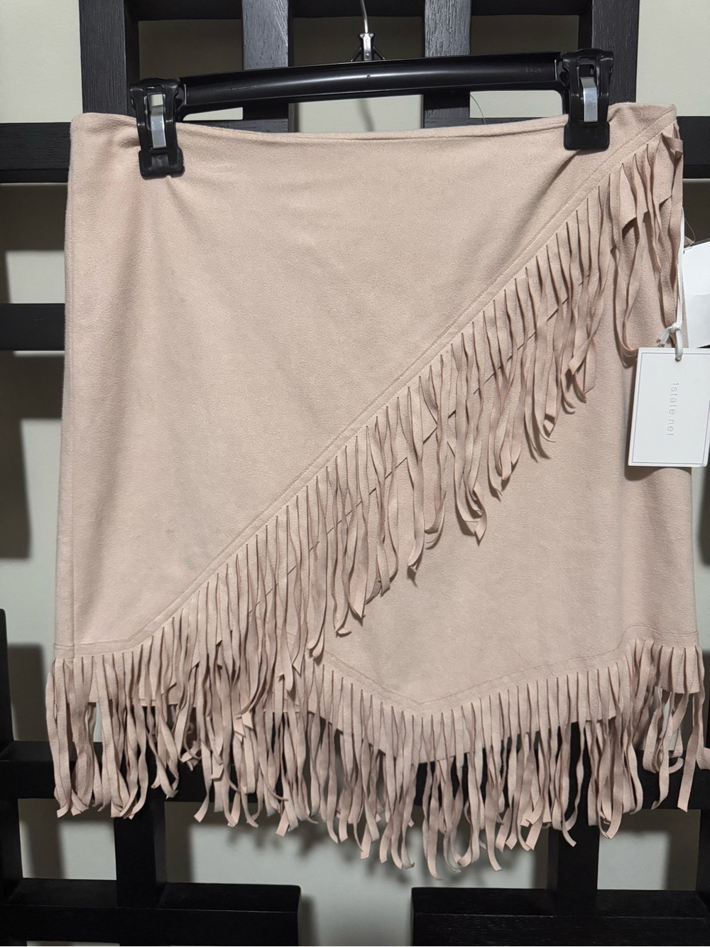 Asymmetrical Fringe Suede Skirt in Beige - Women's - Picture 2 of 3